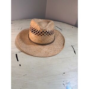 Stetson Straw Cowboy Hat Men Lg Natural Tan Vented Western Made in USA